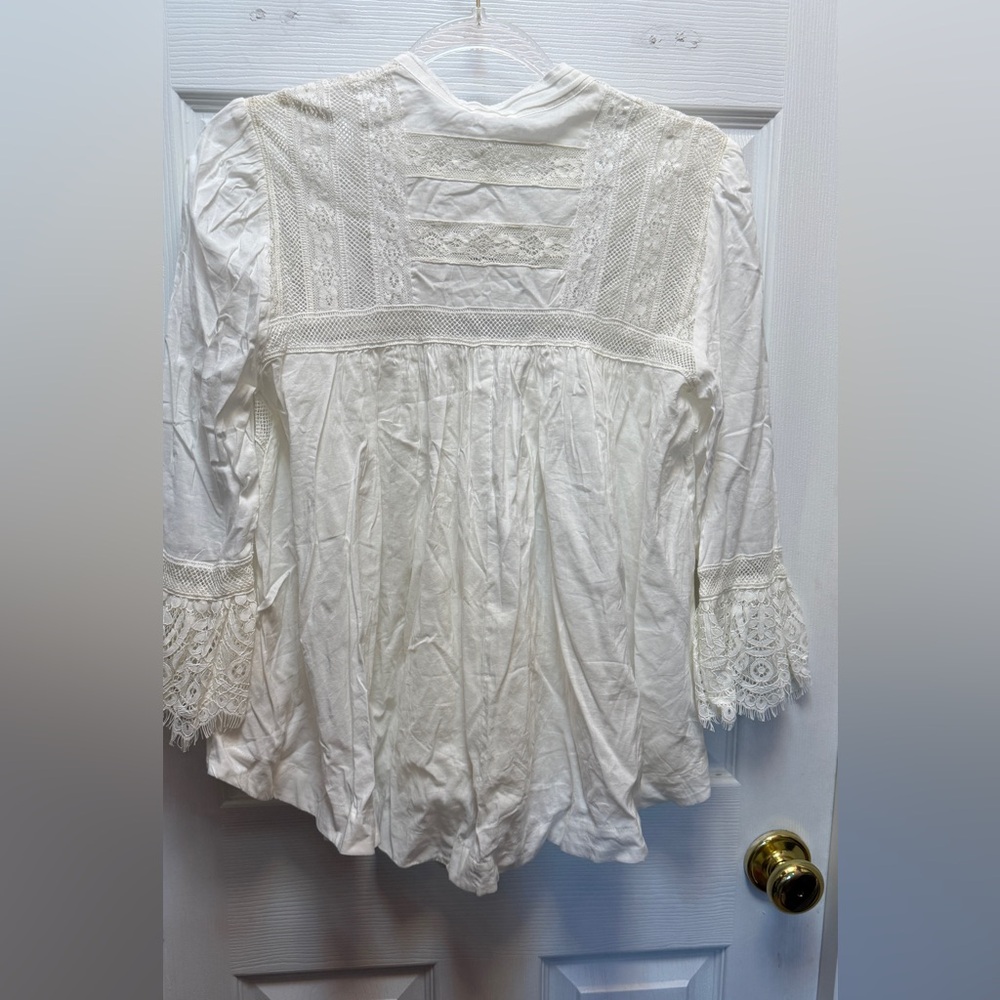 Free People Ivory Lace-Trim Peasant Top - Picture 5 of 5